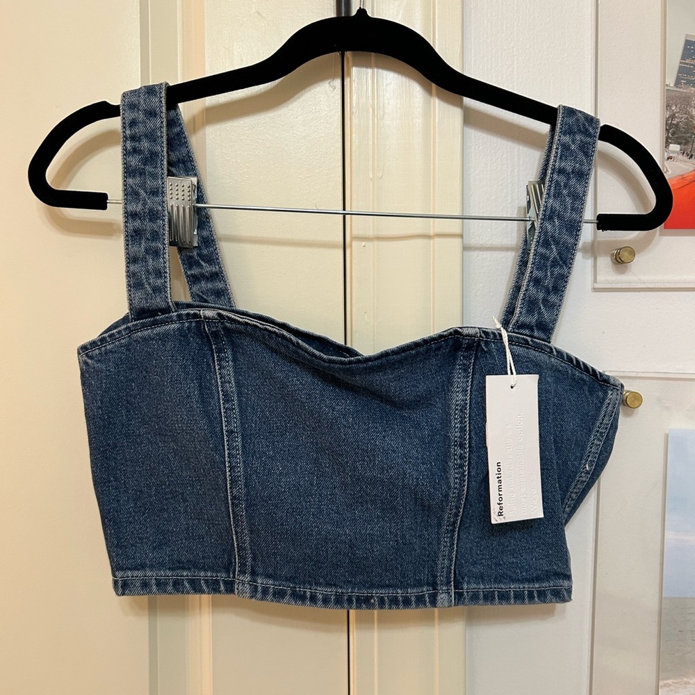 NWT Reformation Sunny Denim Crop Top - Picture 2 of 7